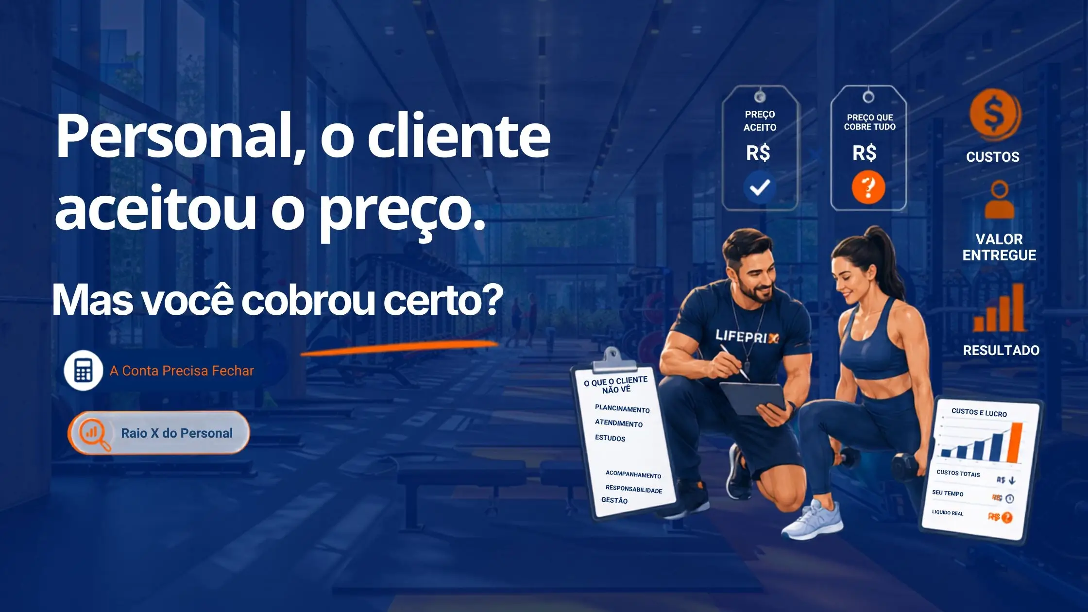 Capa sobre custos, valor entregue e formação correta do preço do personal trainer